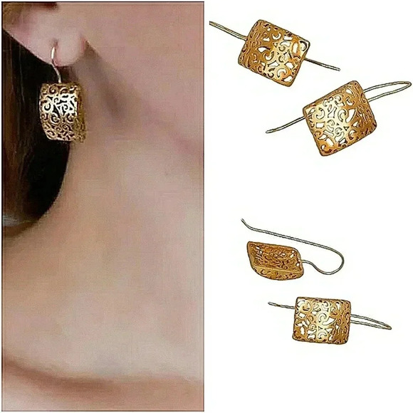 Antique Gold Filigree Classic Minimalist Modern Bohemian Earrings - Picture 1 of 3